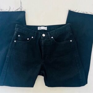 Zara Black High Rise Button Fly Cropped Straight Leg Jeans 2